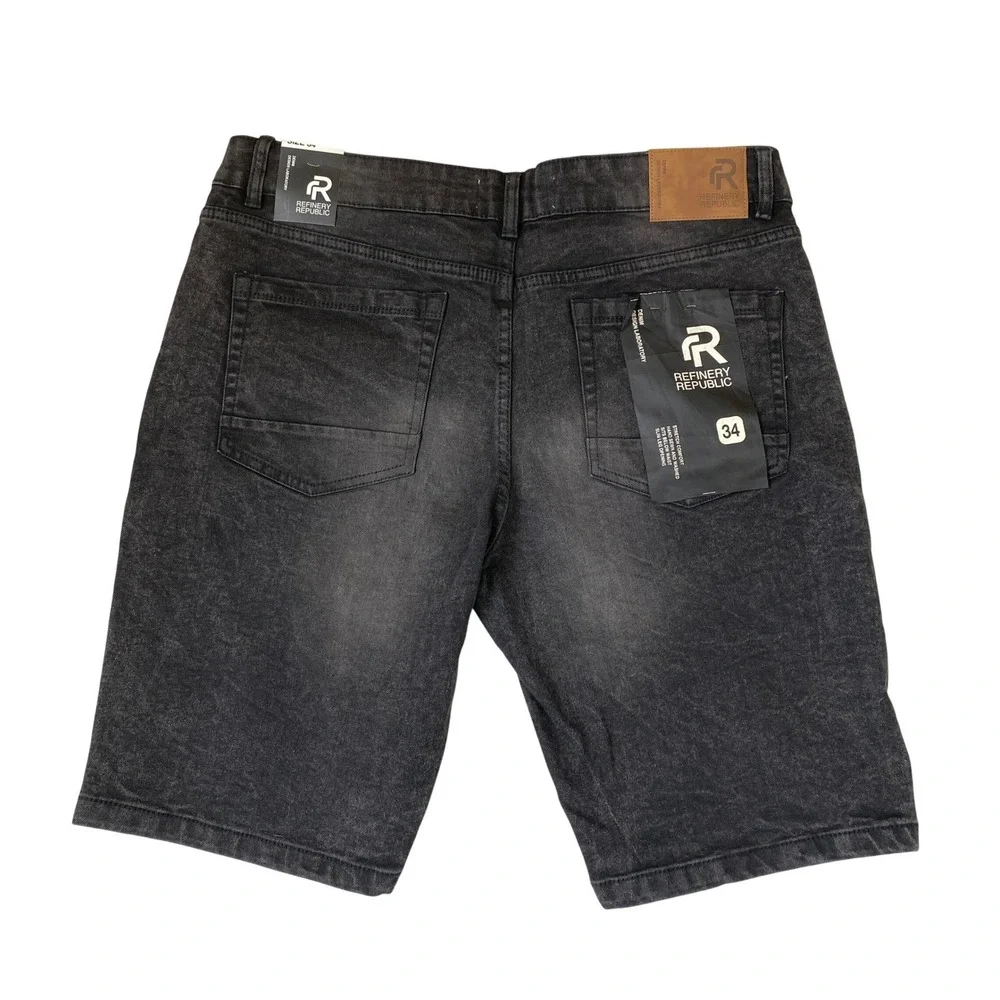 Refinery Republic Mens Black Denim Shorts Size 34 Faded 90s Grunge Skater NWT